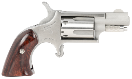 North American Arms 22LRGBG Mini-Revolver  Sports South Exclusive 2 LR 5 Shot 1.13" Stainless Steel Barrel, Frame & Cylinder, Wood Boot Grip, Exposed Hammer                                            
