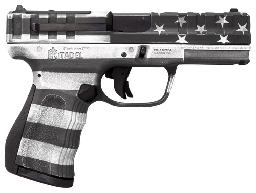 Citadel CITCP9USGCAN Centurion  9mm Luger 14+1, 4" Black Steel Barrel, American Flag Gray Cerakote Optic Ready/Serrated Slide, Polymer Frame & Grip, Features Matching Ammo Can                         