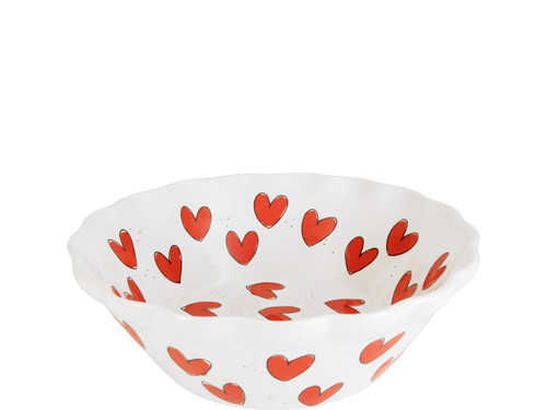 Schaal met wave rand 23.5cm Valentijn Rode Hartjes