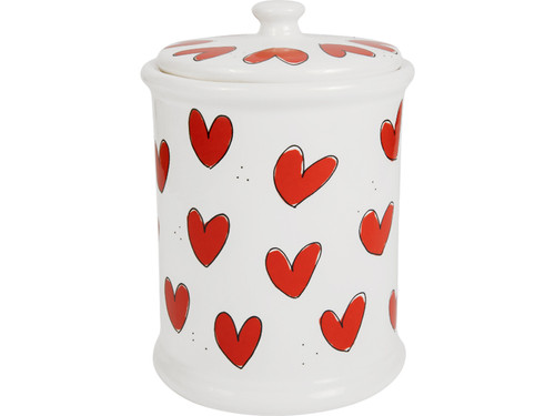 Custom: Voorraadpot rond 17cm Valentijn Rode Hartjes