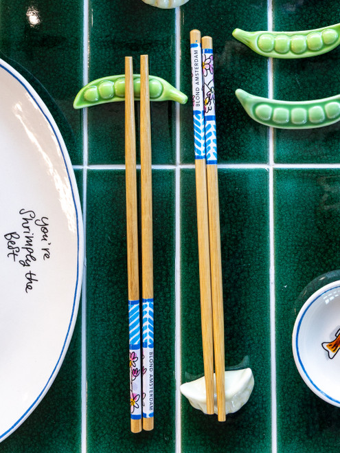 Chopsticks set van 4 Blond Sushi Blue stripes