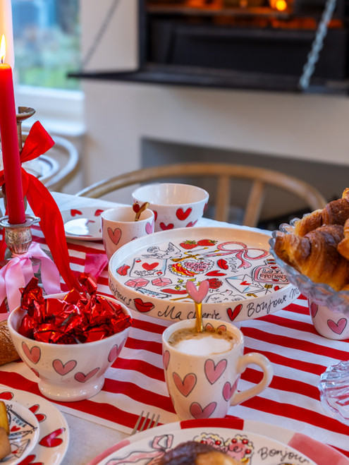 Kom op voet 13cm Even Bijkletsen Roze Hartjes