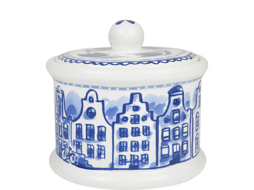 Voorraadpot rond 12,5cm Delfts Blond Grachtenpandjes