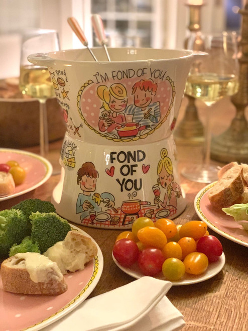 Fondue set met 6 vorkjes ''Even Bijkletsen''
