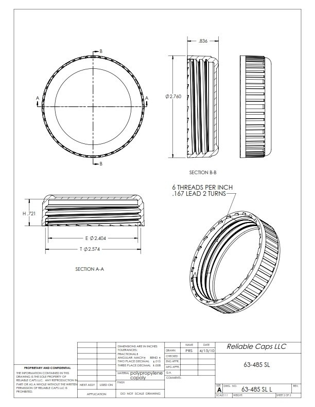 63-485 SL COPOLY Plastic Closure