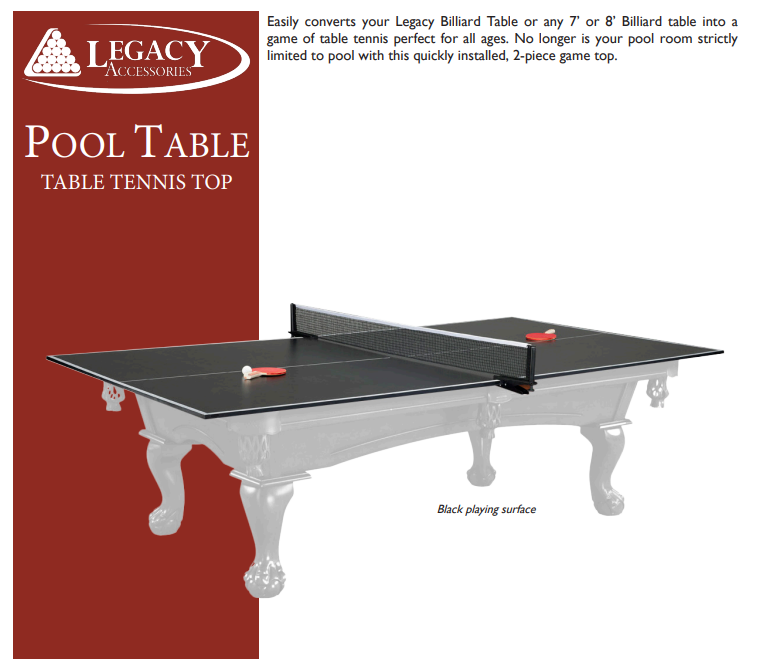 Legacy Table Tennis Top | Conversion for Pool Tables | Black