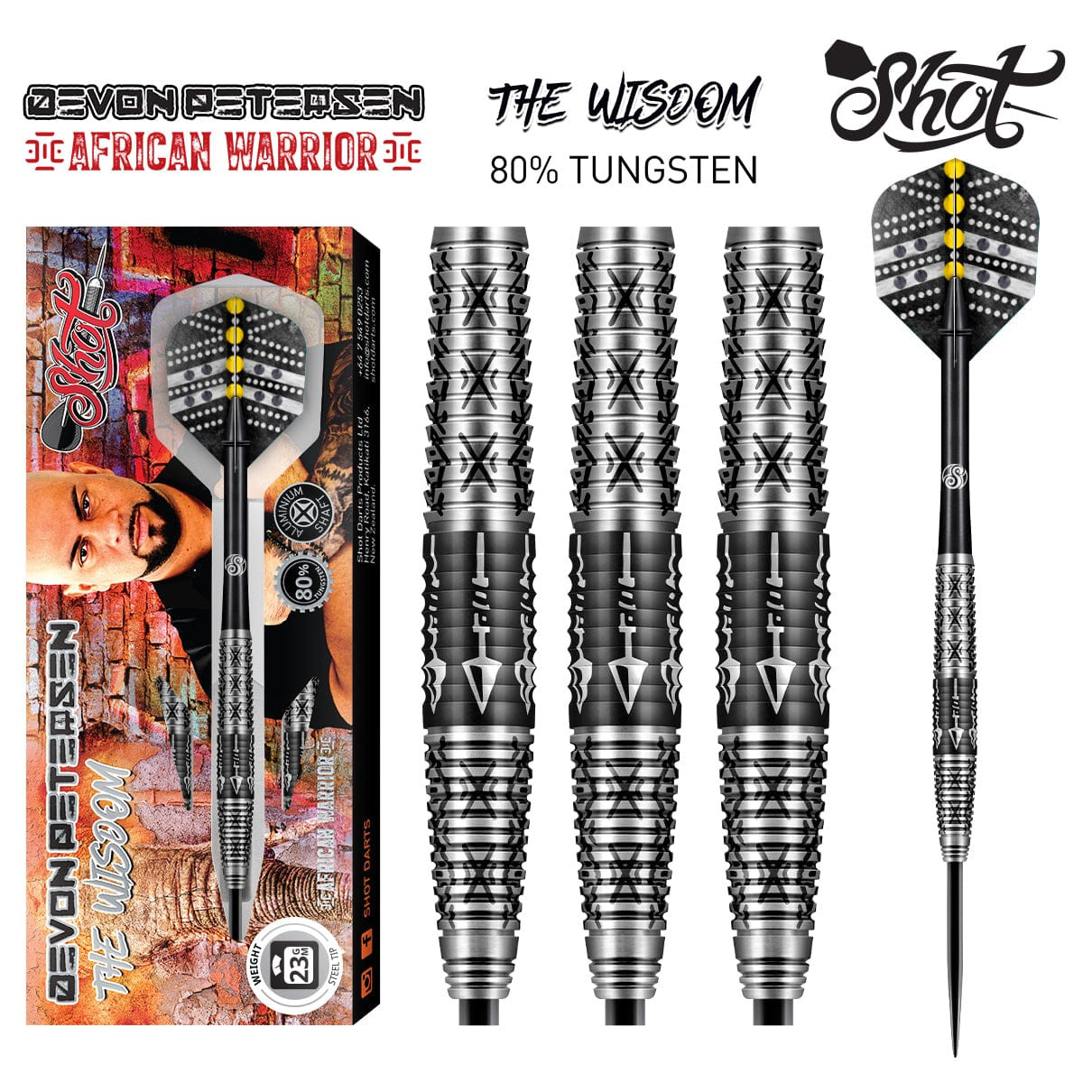Devon Petersen Wisdom Steel Tip Dart Set 23gm - Prestige Billiards