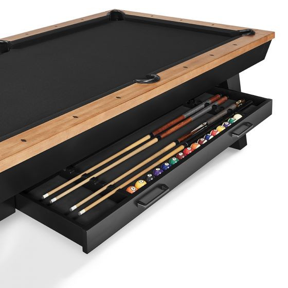 Jensen Pool Table with Accessory Drawer | 8 foot | Black & Pecan | Plank and Hide
