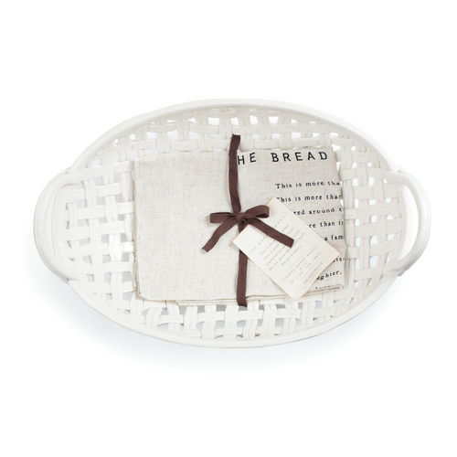 Ceramic Bread Basket w/towel large