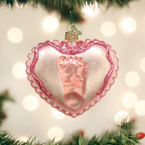Baby Girl Footprint on Heart Ornament