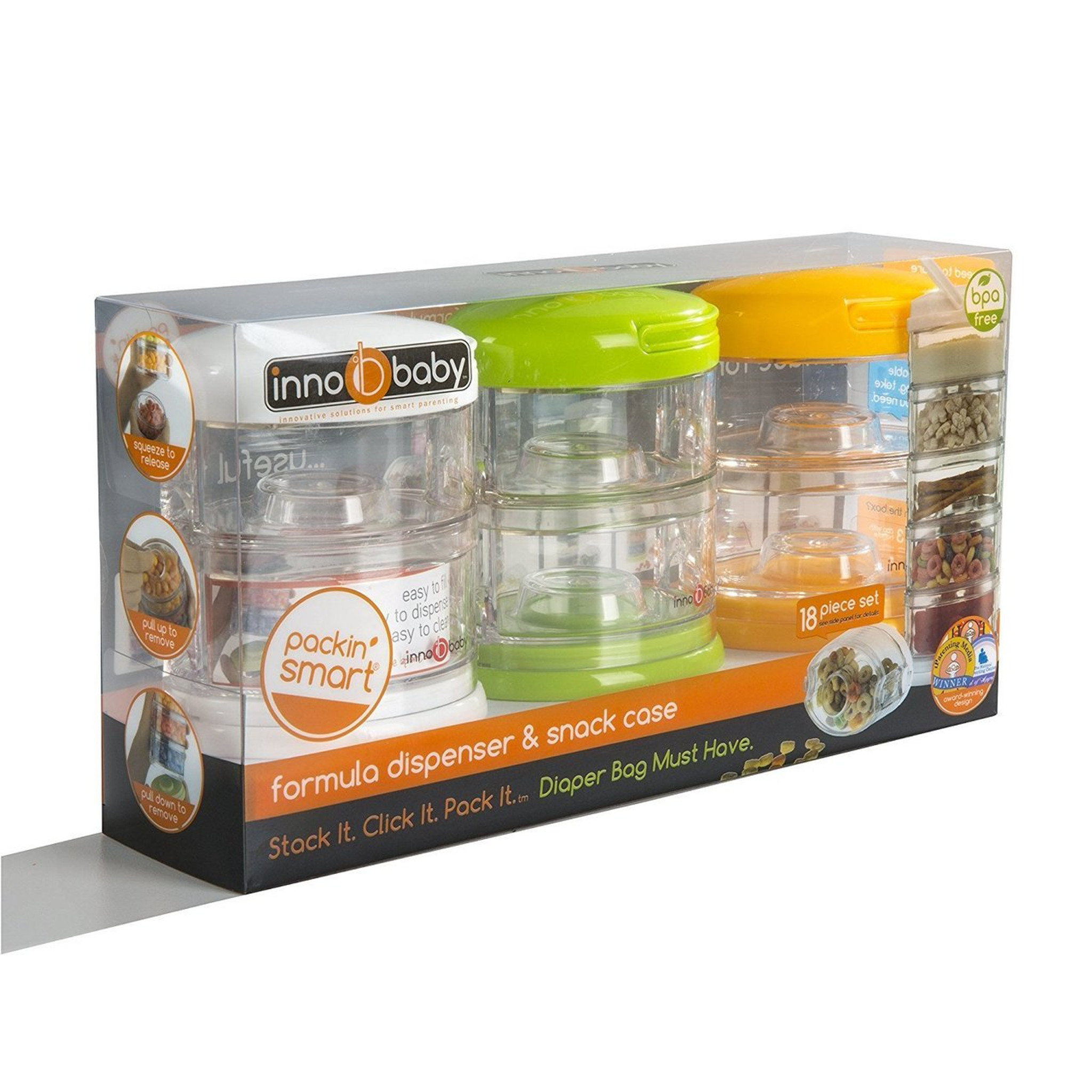 Innobaby Packin' Smart 3-Tier Stackable and Portable Storage System for  Formula, Liquid, Baby Snacks and more.