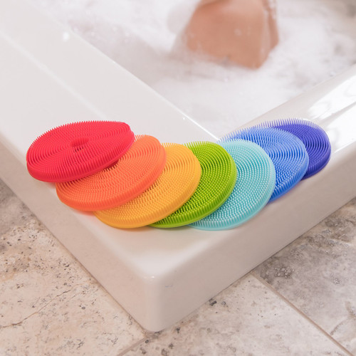 Innobaby Bathin' Smart Rainbow Spots Silicone Bath Toy and Scrub for Kids and Toddlers, 7-Pack.