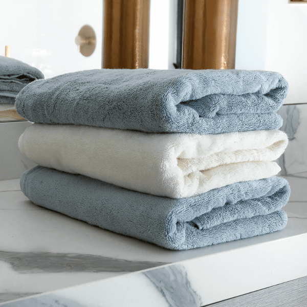 6-Piece Light Blue 100% Cotton Bath Towel Set, Silver