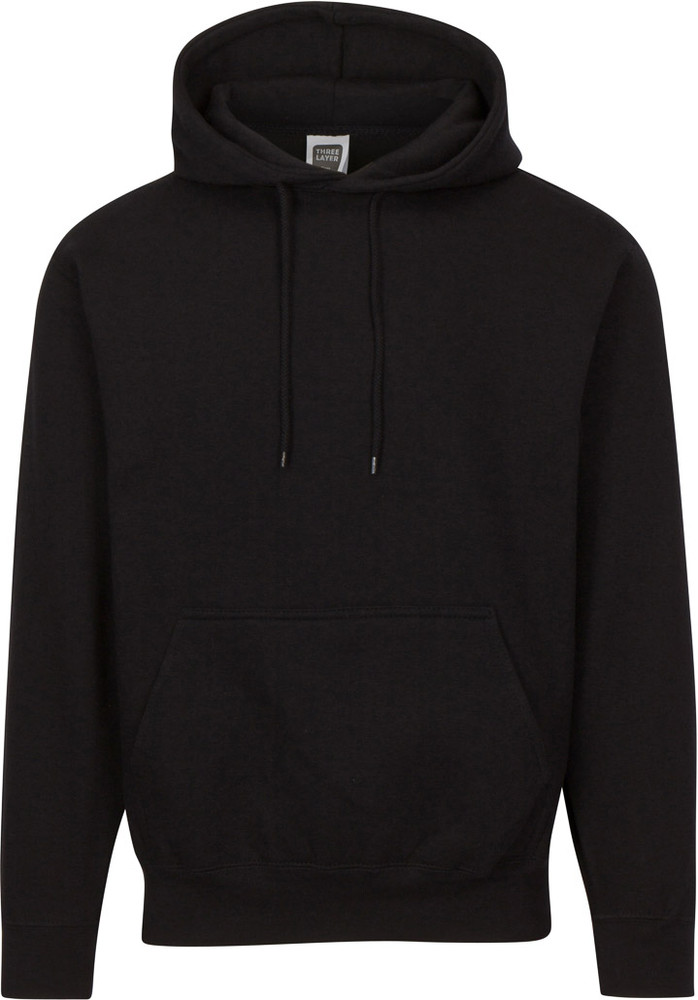 Three Layers - Pullover Hooded Sweatshirt - Black