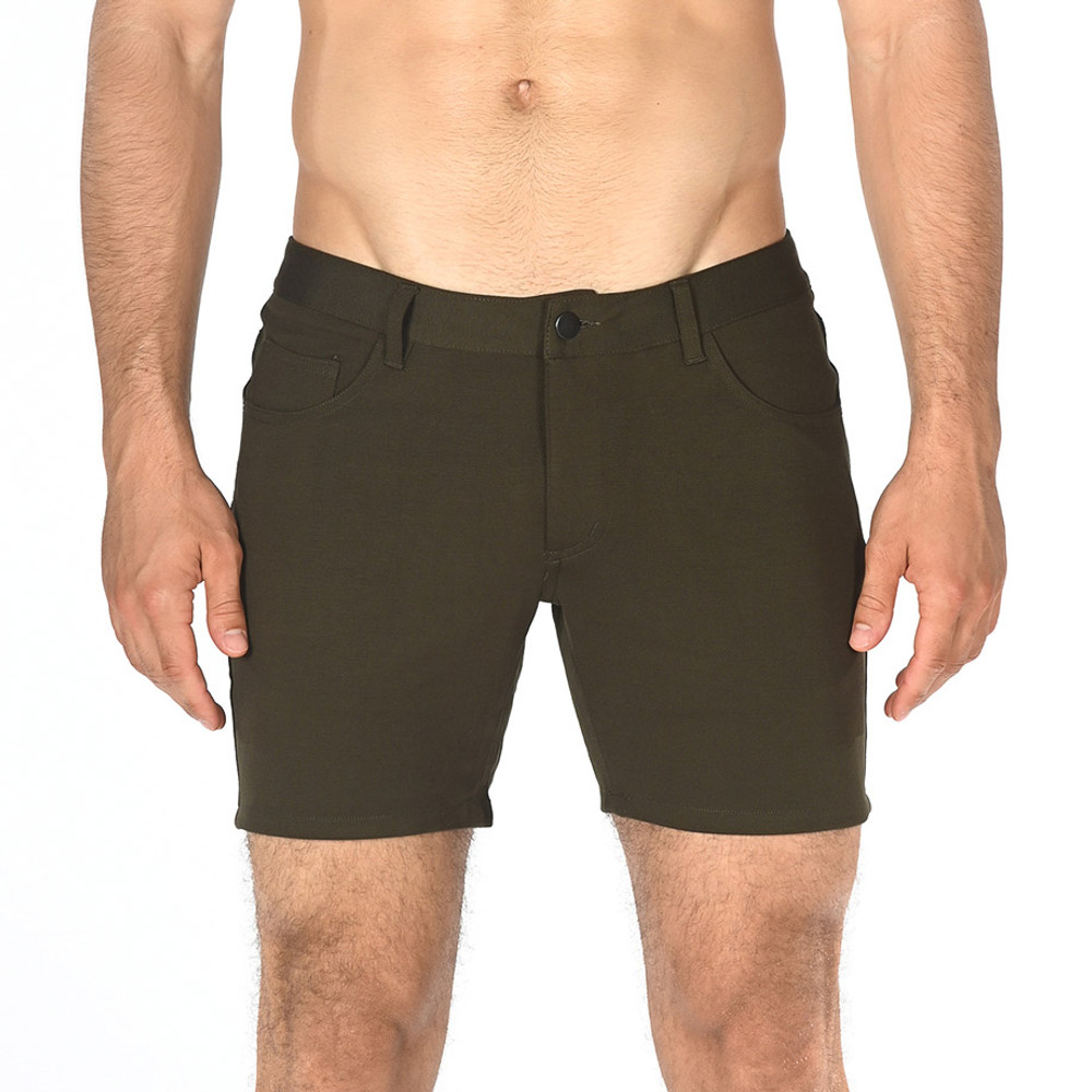 St33le - 5" Stretch Knit Jeans Shorts - Olive