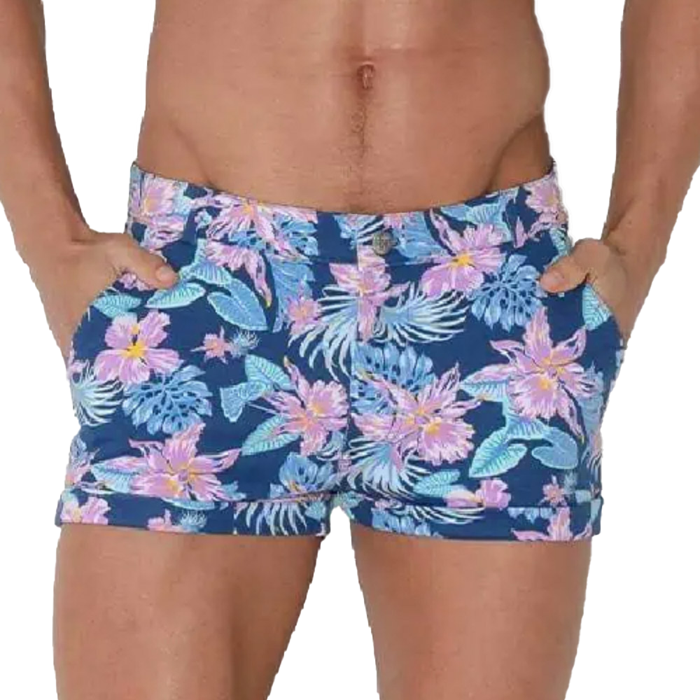 CODE 22 - 5-Pocket Micro Shorts - Aqua Floral