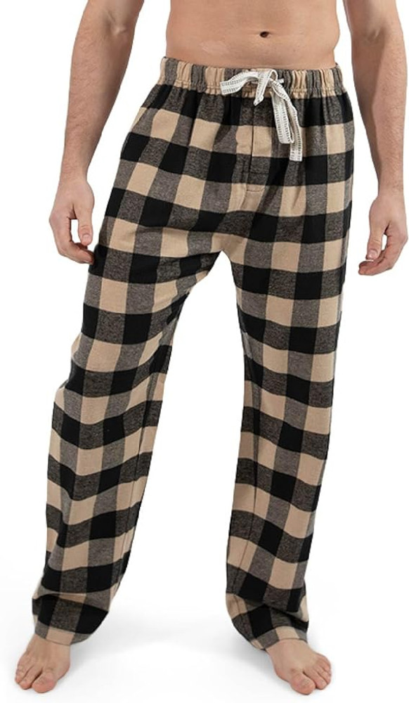 Bottoms Out - Plaid Flannel Pajama Pants - Tan/Black