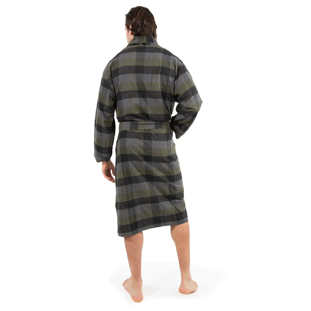Bottoms Out - Flannel Plaid Robe - Olive/Grey