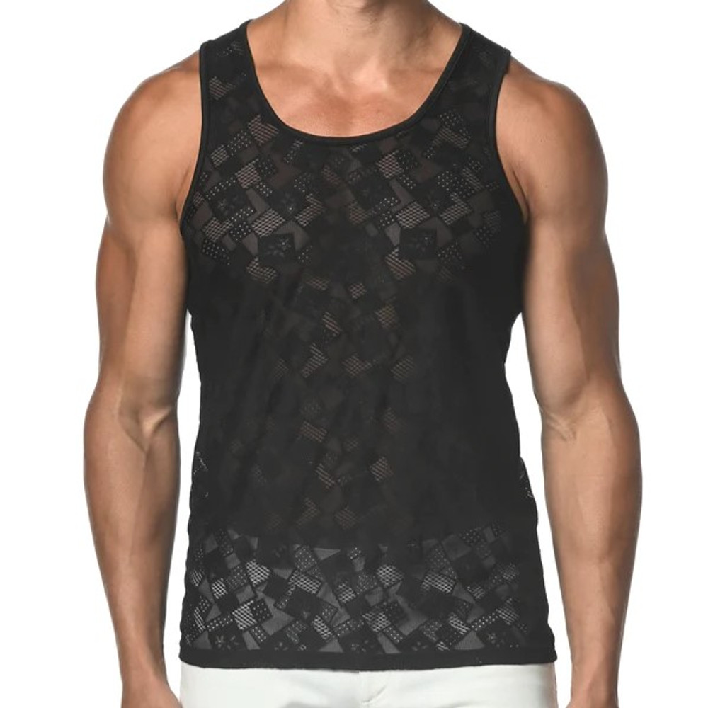 ST33LE -Stretch Gossamer Lace Tank Top - Black