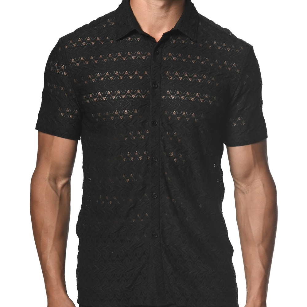 ST33LE - Stretch Knit Lace Gossamer Shirt - Black Darts