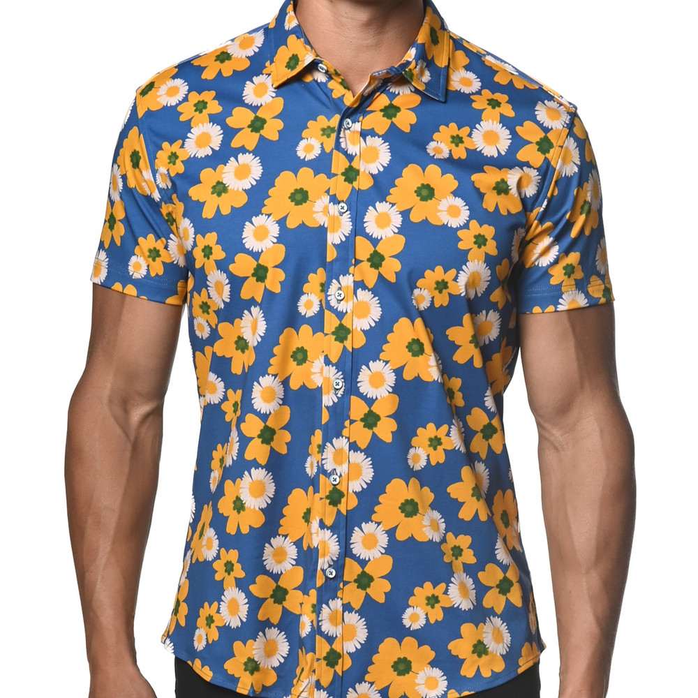 ST33LE - Floral Printed Jersey Knit Shirt - Royal/Yellow