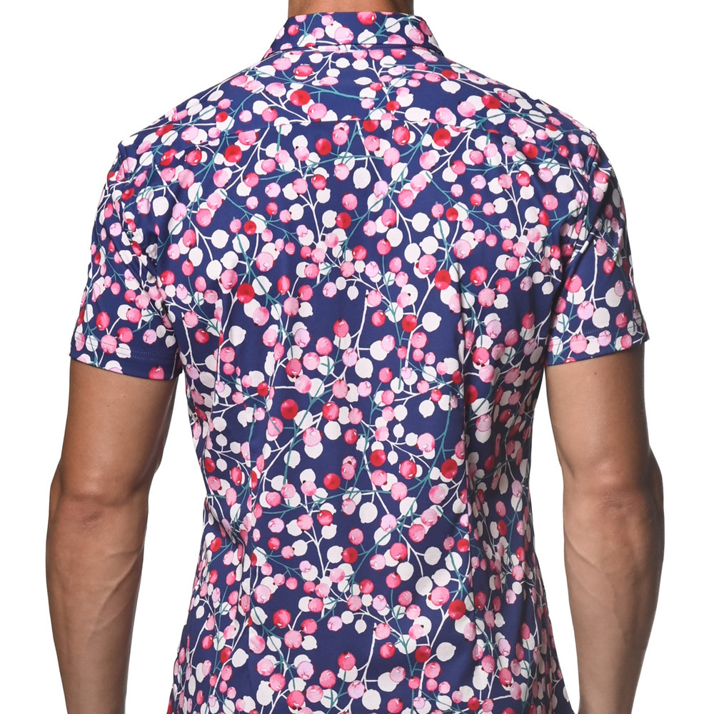 ST33LE - Floral Printed Jersey Knit Shirt - Navy/Blush Blossoms