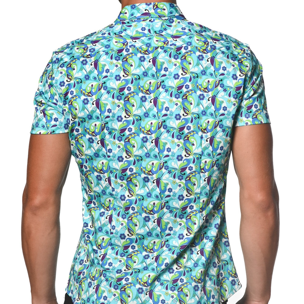 ST33LE - Floral Printed Jersey Knit Shirt - Teal/Purple