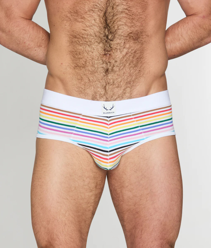 Bluebuck - Pride Stripe Brief - White / Rainbow