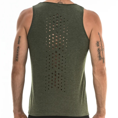 ST33LE - Chevron Laser Cut Stretch Tanktop - Army 