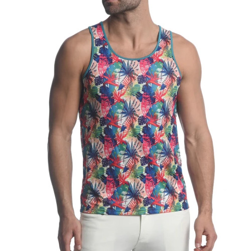 ST33LE - Printer Stretch mesh Tanktop -  Teal / Fuschia Tropics