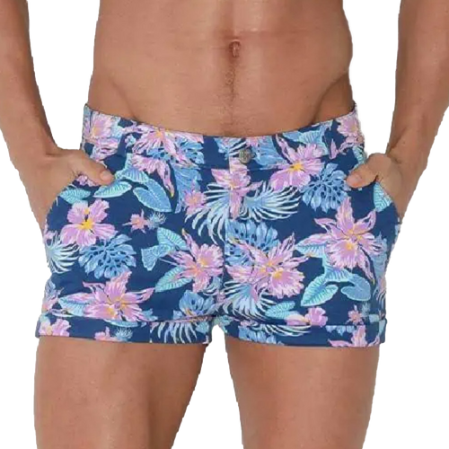 CODE 22 - 5-Pocket Micro Shorts - Aqua Floral