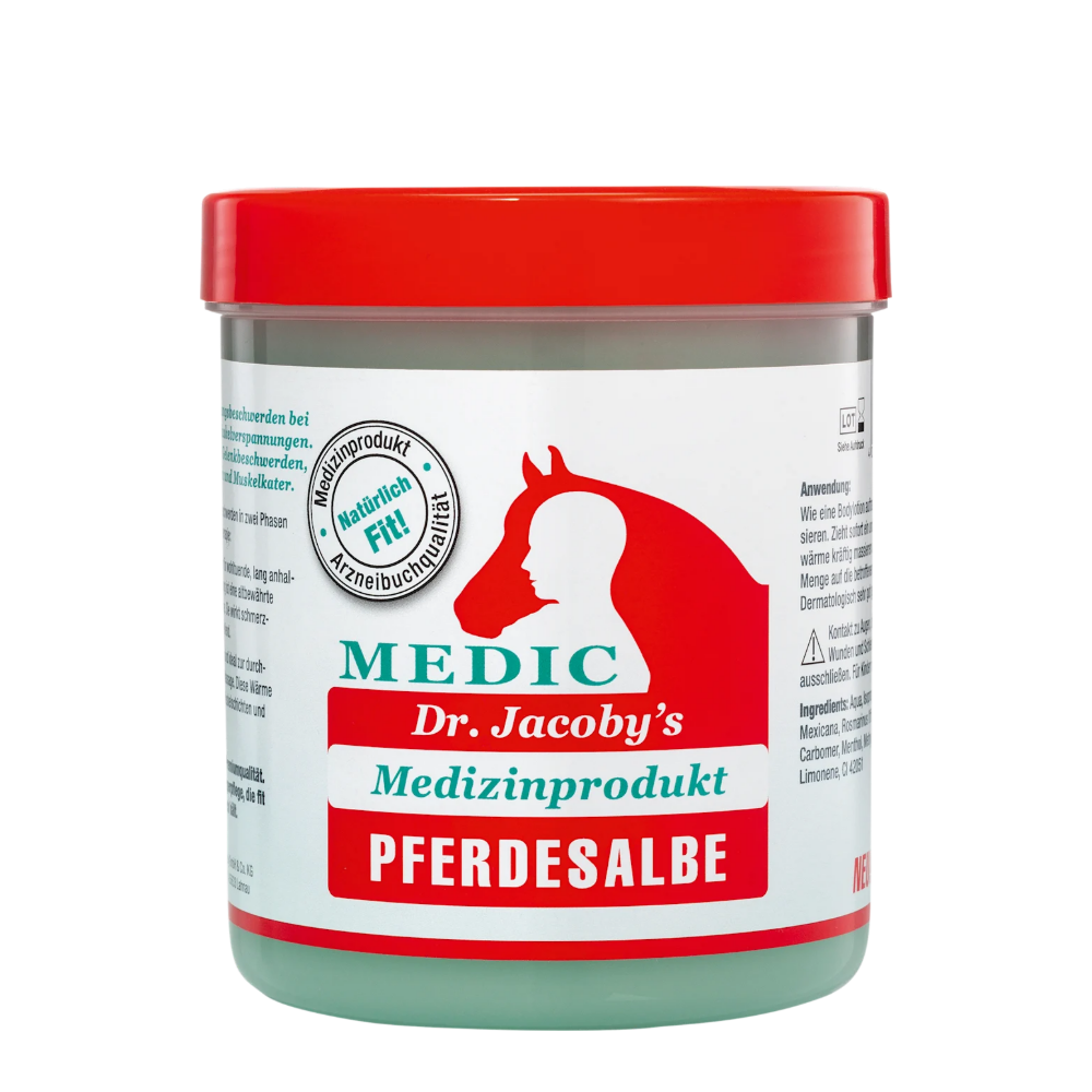 Dr. Jacoby’s Original Horse Ointment 350ml – cold–warm therapy gel for massage, cooling then warming effect for tired muscles (EAN 4033082021201)