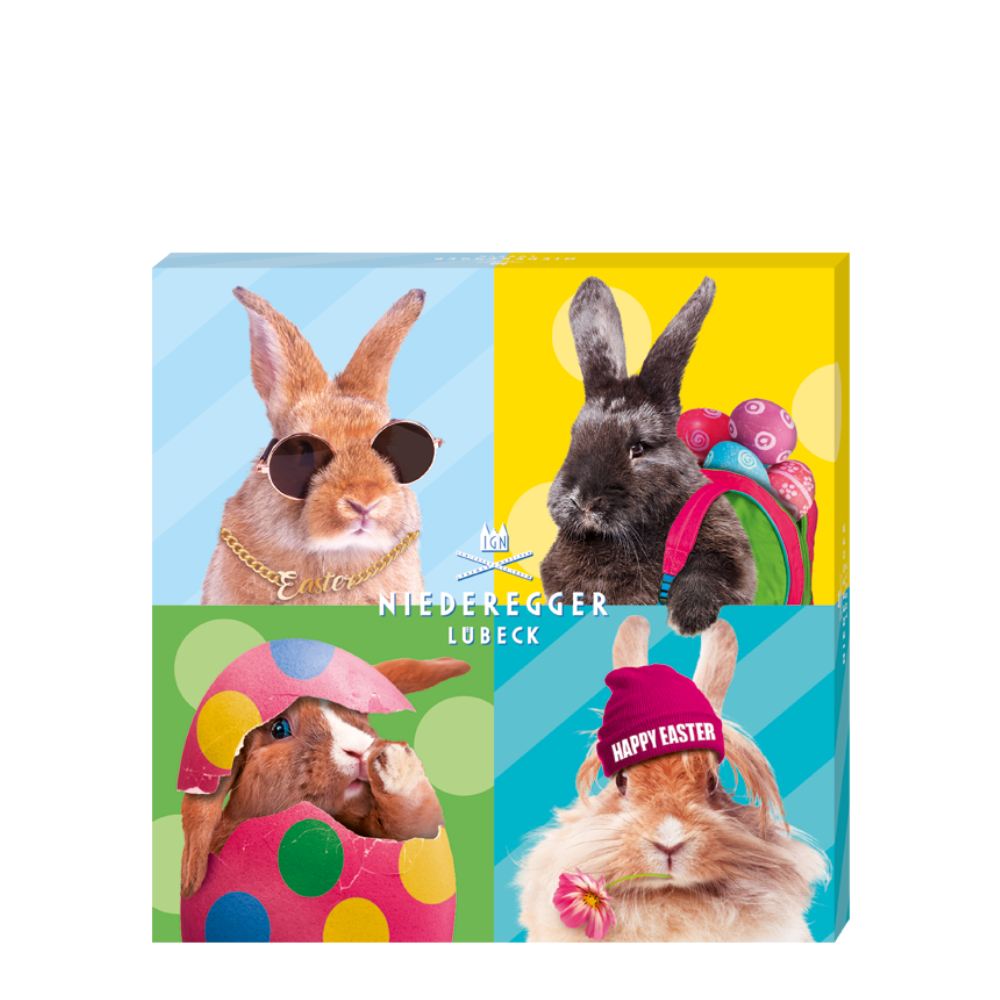Easter-themed Niederegger  Gift Box 'Rabbits' 100g premium German chocolate gift box, elegant packaging, ideal for gifting.