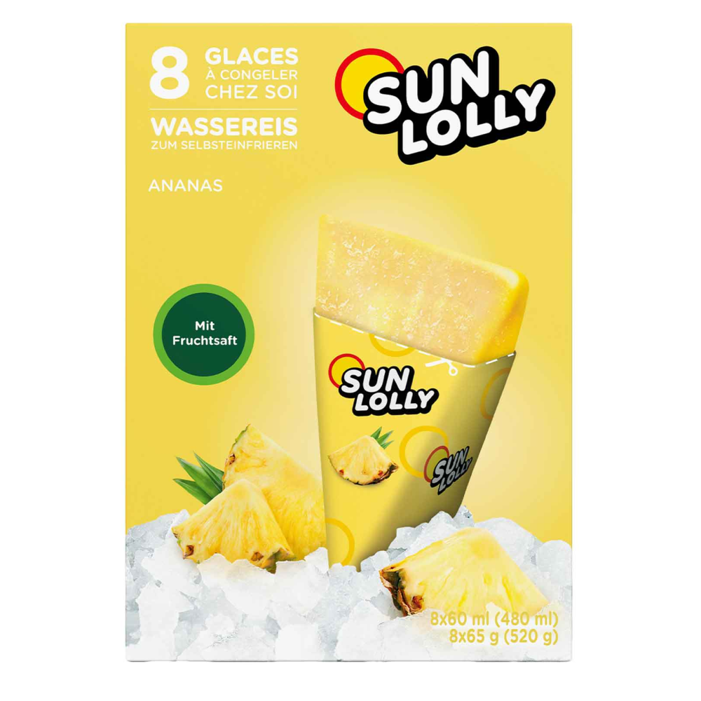Sun Lolly Pineapple Water Ice Lollies pack of 8 – refreshing tropical pineapple ice lollies for the freezer (EAN 5775345205186).