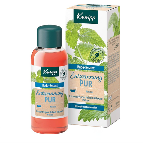 Kneipp Health Bath Pure Relaxation Lemon Balm 100ml – German herbal bath essence with lemon balm extract in a glass bottle.
