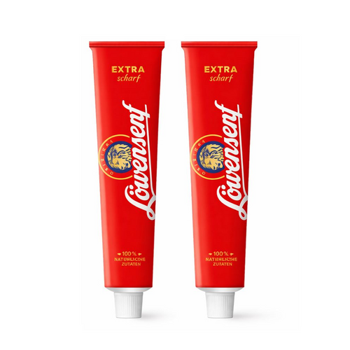 Löwensenf Mustard Extra – extra hot German mustard in a glass jar, Düsseldorf-style classic with intense spicy flavour.