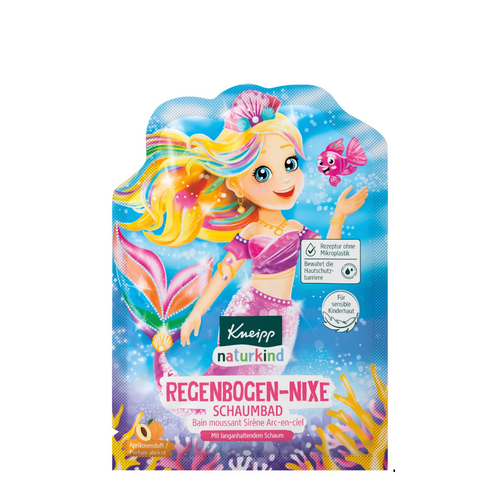 Kneipp naturkind Foam Bath “Rainbow Mermaid” 40ml – kids bubble bath sachet with apricot scent, creates creamy foam and pink bath water (EAN 4008233176437)