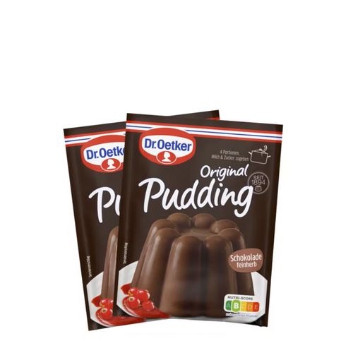 Dr. Oetker Original Dark Chocolate Pudding 2-pack 96g – classic German dessert mix for creamy dark chocolate pudding (EAN 4000521040376).