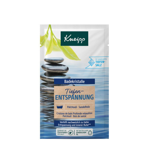 Kneipp Entspannung Deep Relaxation Bath Crystals 60g – Patchouli & Sandalwood scent, turns water deep blue, thermal brine salt (EAN 4008233150963)
