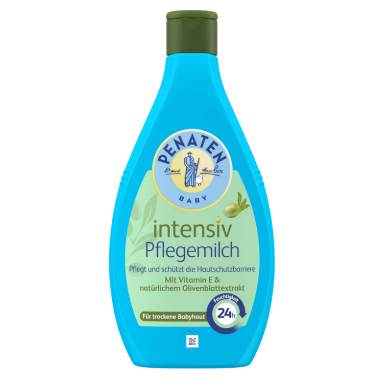 Penaten Milk Lotion 400ml – gentle moisturising baby lotion with milk proteins in a light blue bottle.