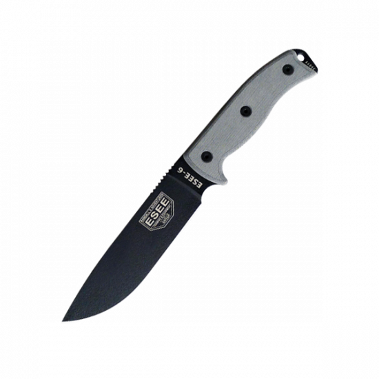 ESEE Knives Black ESEE-6 Plain Edge w/ Coyote Sheath, Clip Plate