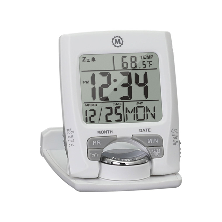 Marathon Atomic Travel Alarm Clock with Calendar and Temperature