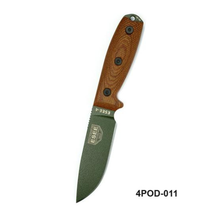 ESEE Knives OD Green ESEE-4 Plain Edge, OD Green Blade, Natural Canvas Micarta 3D Handle, Black Sheath