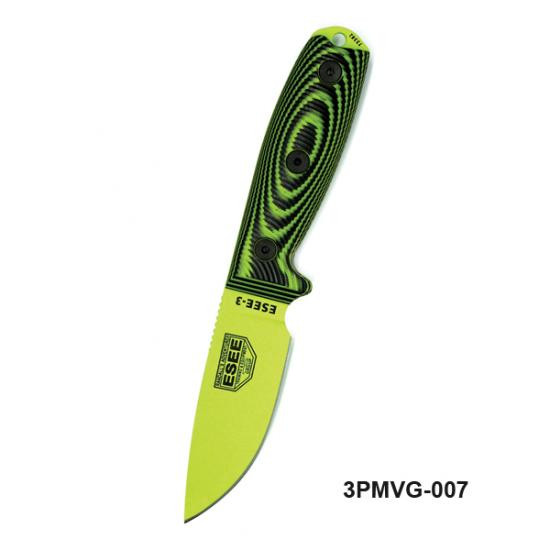 ESEE Knives ESEE-3 Plain Edge, Venom Green Blade, Neon Green/Black G-10 3D Handle, Black Sheath