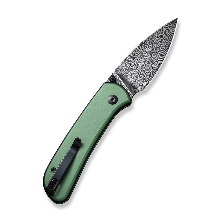 CIVIVI Qubit - Button Lock Aluminum Green Folder (Damascus 2.98" Blade)