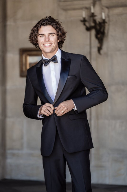 TC103  - Ultra Black - Men's Black Satin Peak Lapel Coat - Ultra Slim Fit
