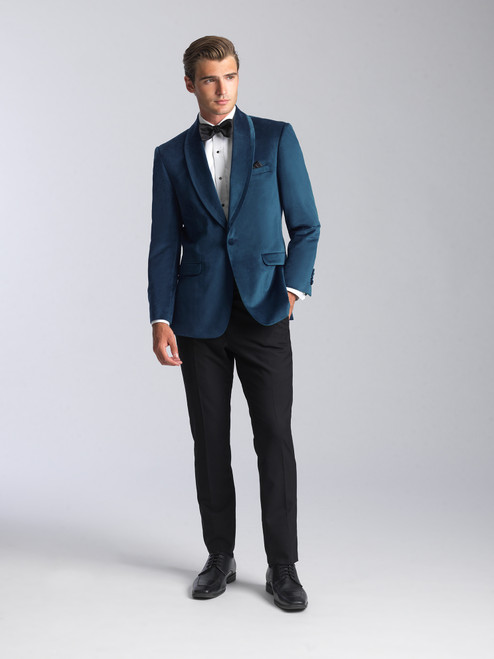 AM154 - Deep Aqua - Men's Velvet Shawl Lapel Coat - Slim Fit