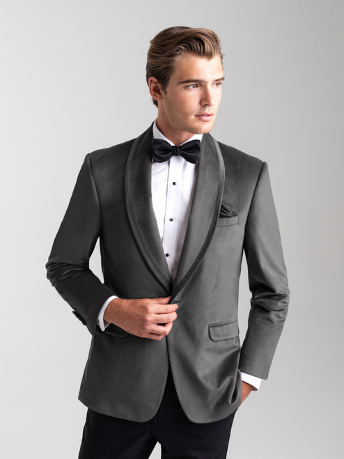 AM155 - Silver Gray - Men's Velvet Shawl Lapel Coat - Ultra Slim Fit