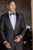 TC103  - Ultra Black - Men's Black Satin Peak Lapel Coat - Ultra Slim Fit