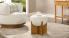 Bali 18.5" Round Upholstered Ottoman with Natural Wood Base, Ivory White Boucle 2